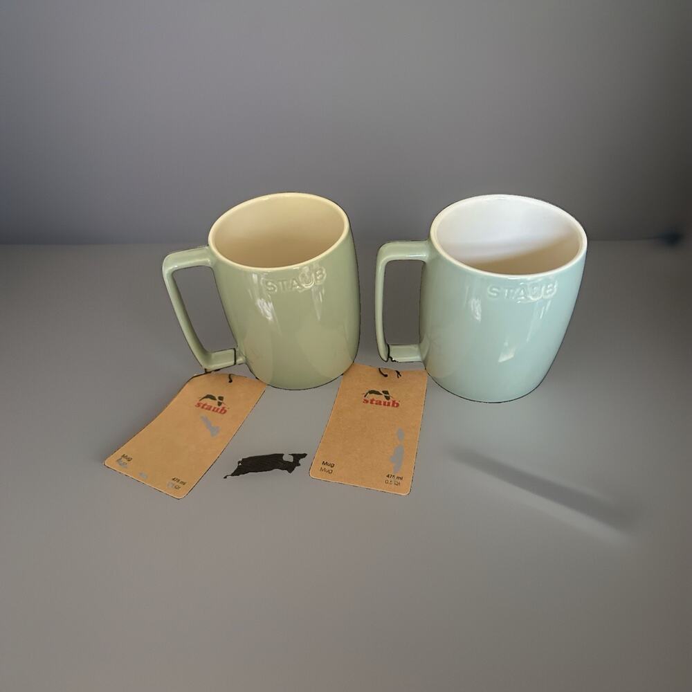 STAUB Ceramic Stacking Mug 16 oz Light Green - SET of 2 - New With Tags